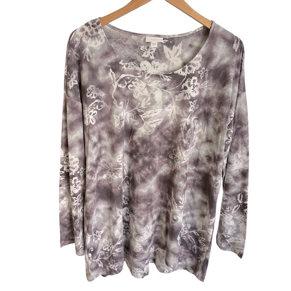 J Jill Purejill Purple Floral Print Scoopneck Modal Knit Long Sleeve Top Shirt